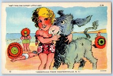 c1930s Greetings From Westernville New York NY Woman And Donkey Vintage Postcard picture