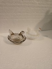 Vintage 80s Boyd Hen On Nest Chickens Clear Purple White Glow READ picture