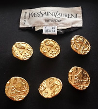 Free shipping vintage YSL Logo buttons Yves Saint Laurent golden set of 6 lot picture
