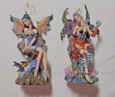 Gothic Winged Fairy Figurines (Two Pieces) Fantasy with hatched baby dragon  picture