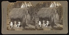 Photo:Philippines 1906 Poor Man's Cottage Hut Family Stereograph picture