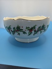Lenox Teleflora 75th Anniversary Holly Bowl – Christmas Holly & Berry Gold Trim picture