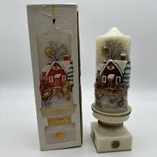Vtg Decorative Pillar 3D Candle Christmas Holiday 8” Horse & Buggy Winter Scene picture