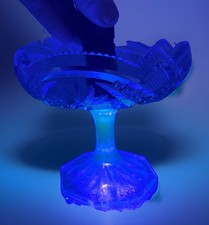 Antique McKee Queen Sunk Daisy Button EAPG Compote UV Reactive 395nm Press Glass picture