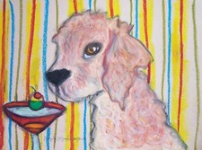 ACEO LABRADOODLE Drinking a Martini Dog Collectible Signed Art Card Print KSAMS picture