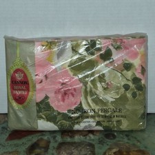 NOS Vtg Cannon Royal Family King Size Fitted Sheet Renoir Rose Percale Floral picture
