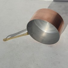 Vintage French Copper Saucepan Pan Set of 5 Bronze Handles Aluminium Lining picture