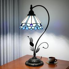 Vintage Tiffany Style Blue Butterfly Stained Glass Table Lamp for Home Decor picture