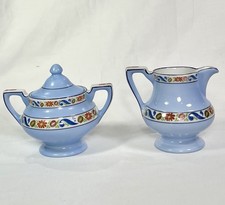 Vintage Fraunfelter Ohio Creamer & Sugar Set, Royal-Rochester Hand Painted 2633 picture