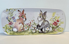 208 Park Melamine Tray Bunny Rabbit Floral  Serving Decor Centerpiece New picture
