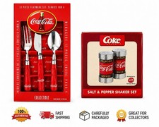 Coca-Cola Coke Collectible Flatware Set & Salt Pepper Shaker Set Bundle Vintage picture