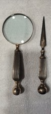 Vintage Ribbed Silver Plated Magnifying Glass ,  Letter Opener. picture