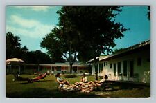 Clearwater FL-Florida, Trees Motel, People Lounging Outside, Vintage Postcard picture