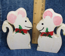 Set Of 2 HANDPAINTED HOMEMADE MOUSE MICE WOOD 4