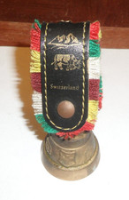Vintage Swiss Switzerland Wrought Brass Cow Bell with Fringed Strap picture