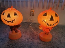 Vintage Halloween Blow Mold  Jack-O-Lantern Pumpkin Pair, Plug-In picture