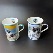 Lot Of 2 Pug Dog Mugs Coffee Cups Pugs Snow Days Beach Danbury Mint picture