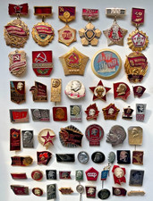 Vintage USSR Pin Lot 59 Pcs Soviet Medals Badges Victory WWII Labour Lenin picture