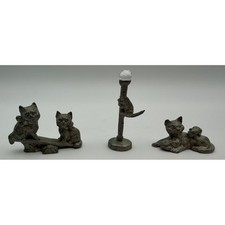 Vintage Spooniques Pewter Cat Figurine Set Seesaw Mother Kittens Crystal M414 picture