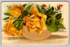c1910s Many Happy Returns of the Day Birthday Golden Flowers Antique Postcard picture