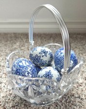 Ceramic Porcelain Easter Eggs Blue & White Flower  Lot of 6 Hand Painted picture