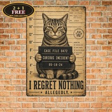 Center Holding Board Distressed Vintage Cat Mugshot Poster Retro Metal Tin Sign picture