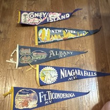 Vintage NY Felt Pennant Lot (5) Coney Island NYC Albany Niagara Ft Ticonderoga picture