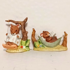 Enesco Imports 1975 Ceramic Mouse Figurines Lot of 2 Swing & Hammock picture
