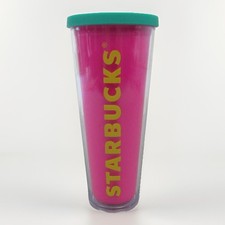 Starbucks Pink Green Logo Cold Cup 24 oz Double Wall Tumbler 2015 picture