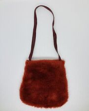Vintage 1980s Retro Fluffy Furry Handheld Pouch Makeup Mirror Phone Keys Bag 22 picture