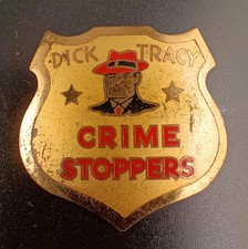 Vintage Brass Dick Tracy Detective Crime Stoppers Badge Shield Pinback 1930s picture