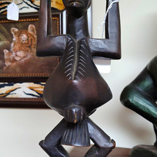 Carved Wood Tribal African Style Man Figurine Statue, Matte Brown picture