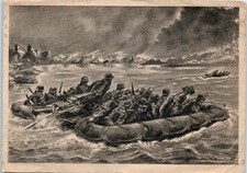 Vintage Postcard WWII German Soldiers River Crossing Inflatable Boats picture
