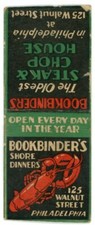 Bookbinder's The Oldest Steak Chop House Philadelphia PA Vintage Matchbook 1940s picture