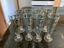 8 Vintage 1960s MCM Culver “Pisa”Pilsner Beer Glasses 22K Gold over green Enamel picture