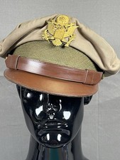 WWII US Army Officer Crusher Style Khaki Cap Hat Named picture