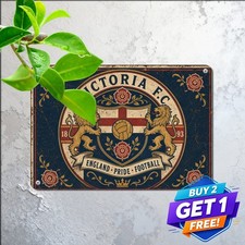 English Soccer Shield Crest Sign Vintage Three Lions Roses Metal Tin Plaque picture