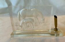 Vintage Carved etched Acrylic Block Desk Accessory Pen Holder Horse Theme picture