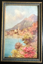 Beautiful Antique Raphael Tuck & Sons Framed Oilfacsim Italian Lakes Wood Framed picture