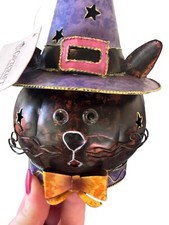 Giftcraft Halloween Black Cat Witch Hat Tin Tea Light Retro Home 5.5