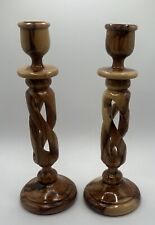 Hand Carved Bethlehem Olive Wood Pair of Candlesticks Candle Holders 7