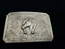 vintage metal horse belt buckle horseshoe horse head picture