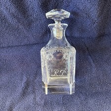 Vintage Etched Glass Decanter Floral Design RT Monogram Stopper 10
