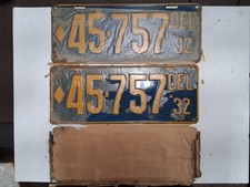 PAIR 1932 Delaware  License Plate Tag NOS with wrapper picture