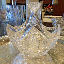 Elegant ABP Cut Crystal Pointed Ends Hobstar Handled Basket picture