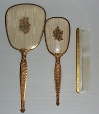 Vintage Mirror, Brush & Comb Set, Gold Plated picture