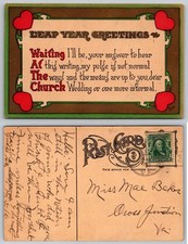 Vintage 1916 Leap Year Greetings Postcard Bishop Acrostic Poem Hearts Posted picture