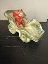 Rare 1930s Vintage Glossy Porcelain Green Car Figurine Red Devil excellent cond picture