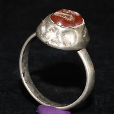 Ancient Hellenistic Greek Silver Ring with Carnelian Intaglio Ca. 3rd Century AD picture