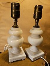 PAIR OF VINTAGE Neoclassical WHITE MARBLE CARVED Table Accent  LAMPS 10
